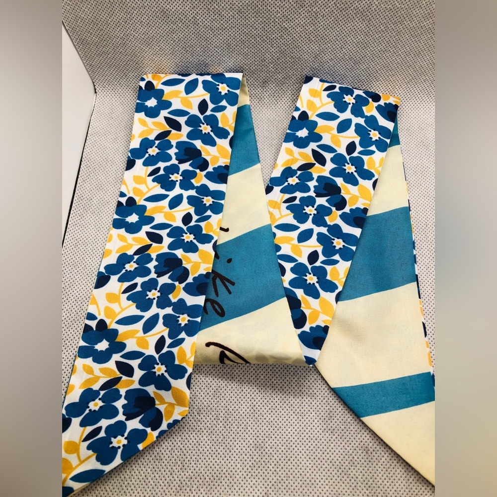 Floral & Stripe Hair Scarf - Blue, Yellow & White